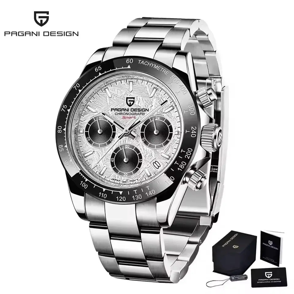 PAGANI DESIGN 40mm New V2 Mens Quartz Watch With Sapphire Crystal Retro Chronograph Stainless Steel Waterproof Wristwatch