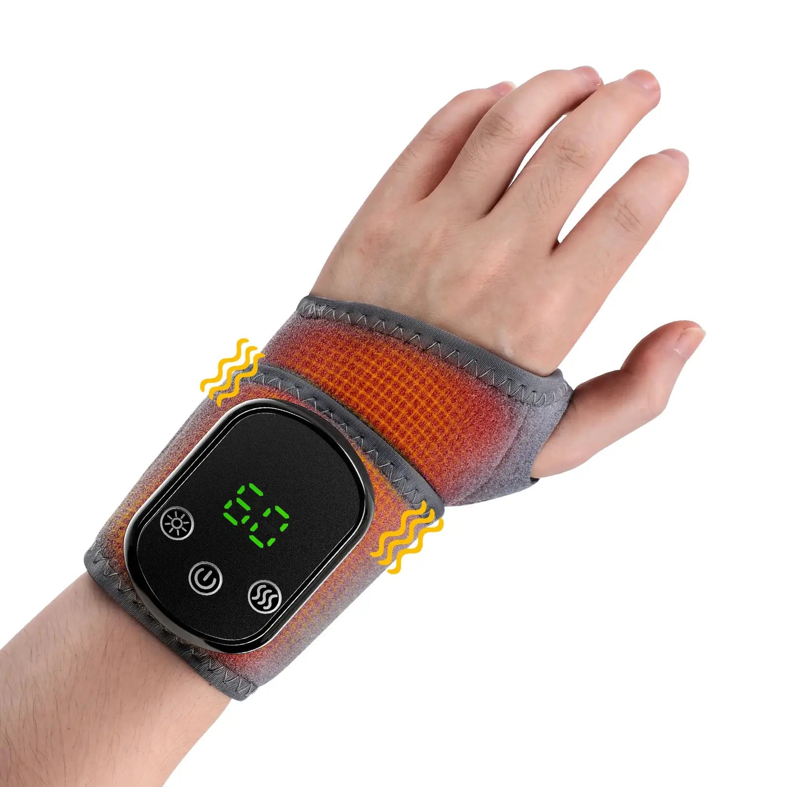 Cordless wrist hand heated massager wrap by Simples Market, orange-gray fabric with digital display