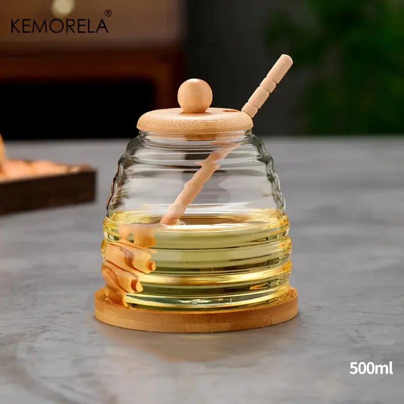 KEMORELA Glass Honeycomb Tank With Dipper And Lid Honey Storage Container For Kitchen And Wedding Party Dining Decor