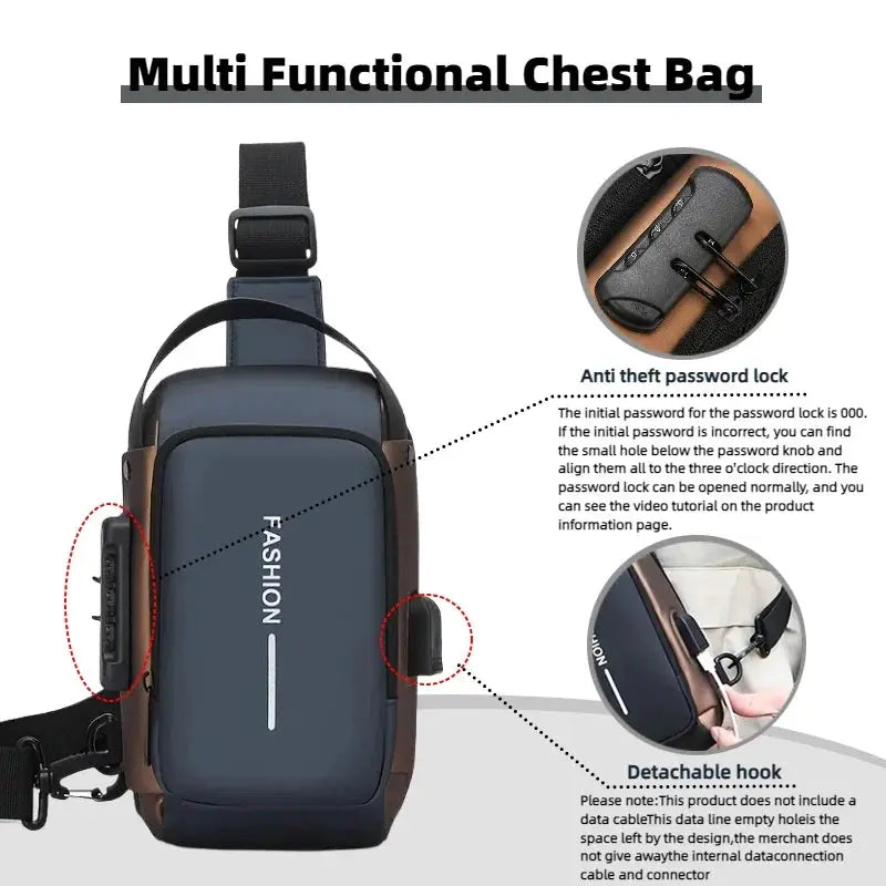 Sling bag by Simples Market in durable Oxford fabric, crossbody chest pack with phone pocket and zip closure