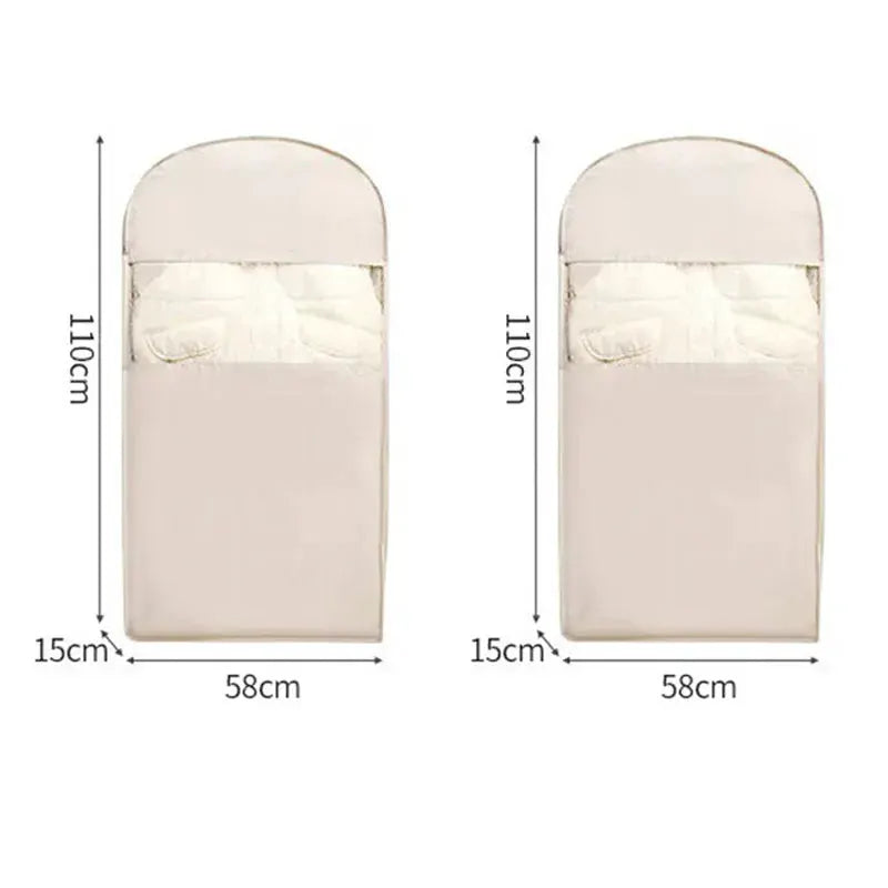 Two beige Simples Market clothing compression bags for wardrobe storage, each 110x58x15 cm