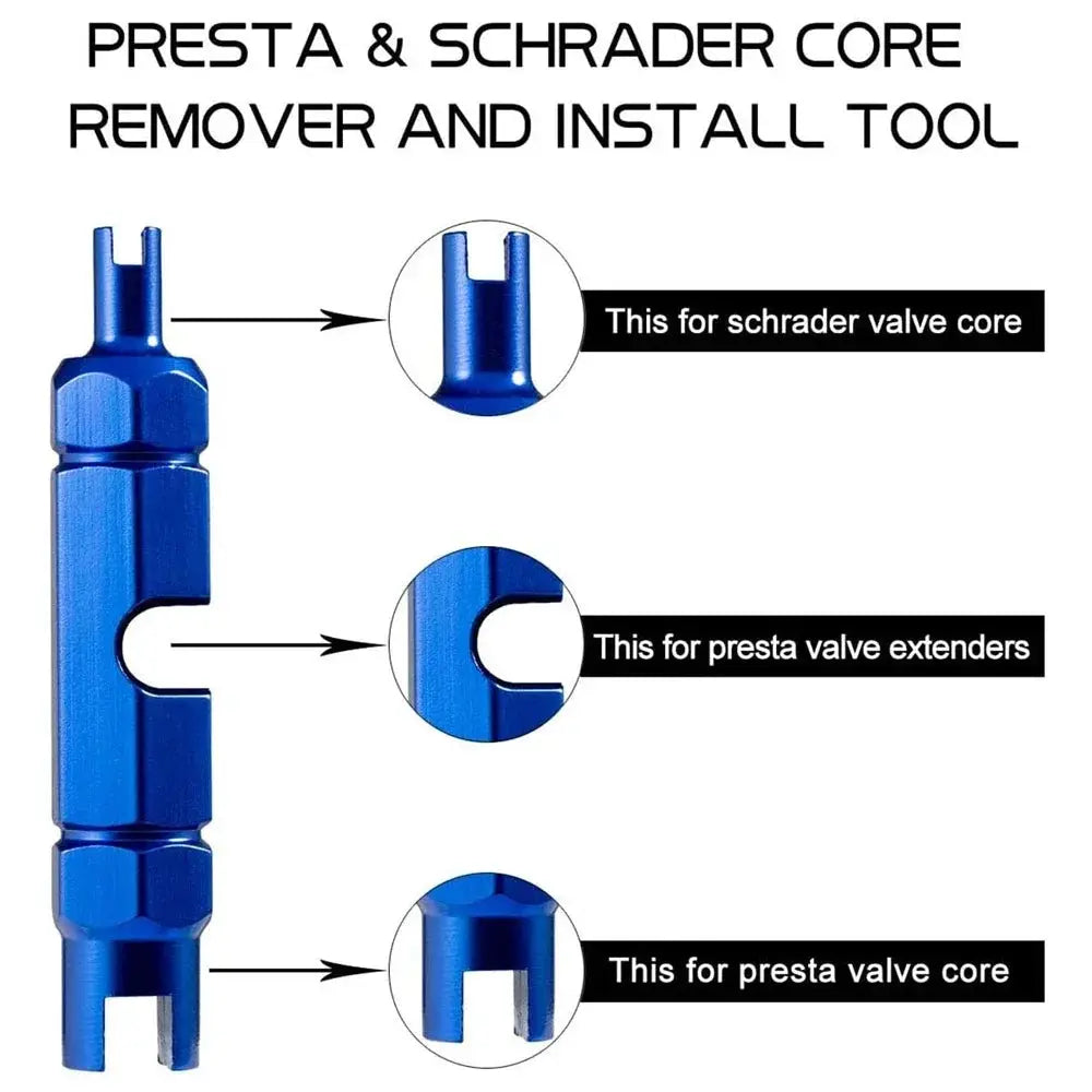 Simples Market blue 3-in-1 valve core remover tool for Presta and Schrader valves with extenders