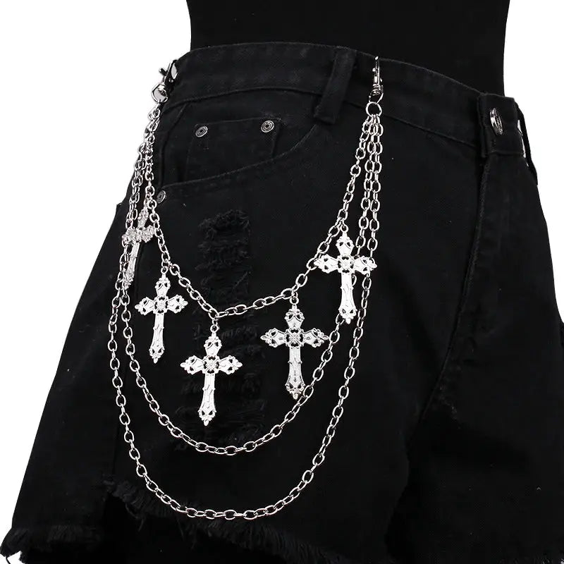 PunkPulse Layered Spike Rivet Metal Chain Belt Keychain For Unisex Biker Goth Style Jeans And Pants