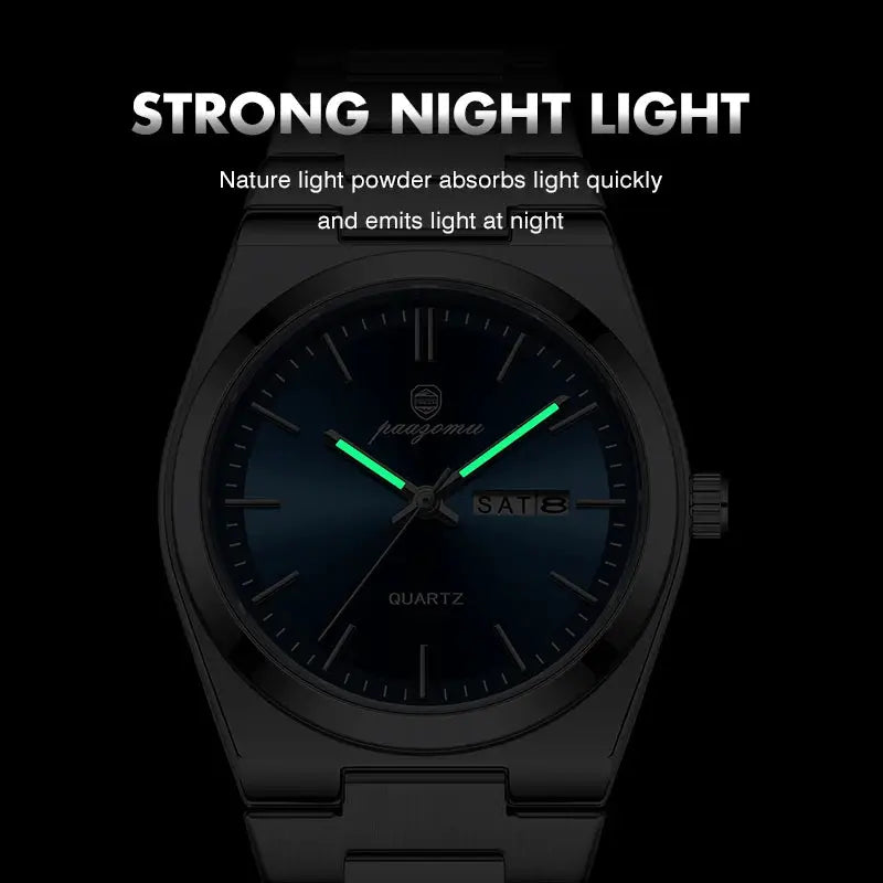 PAAZOMU Luxury Quartz Men Wristwatch Stainless Steel Sport Watch With Luminous Dial Date Week 3 Bar Water Resistance