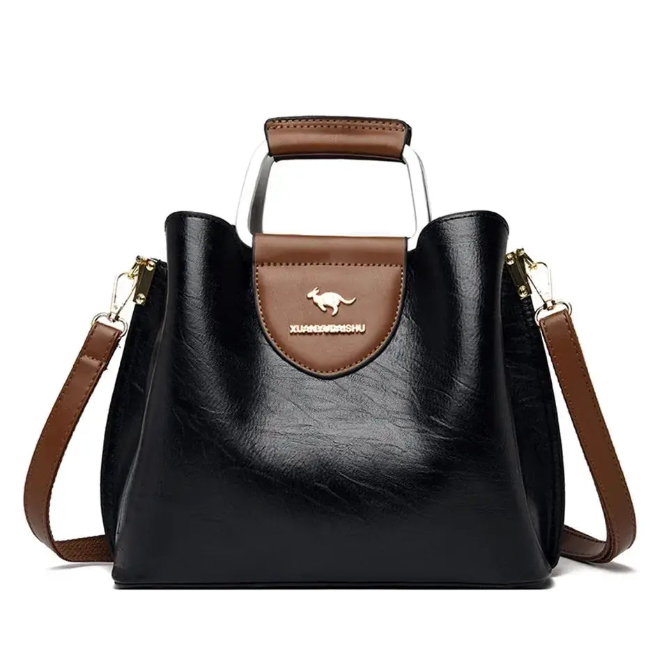 NobleGrace Soft Leather Luxury Handbag Women Triple Layer Tote Large Capacity Shoulder And Crossbody Bag