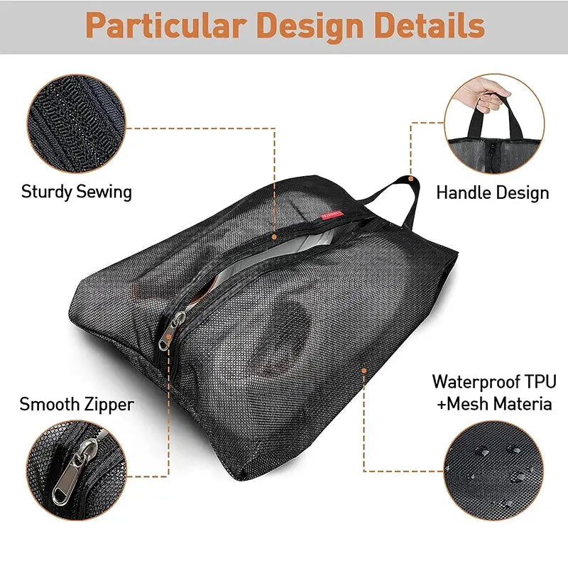 RUIYI Black Mesh Shoe Storage Bag Waterproof Moisture Proof Travel Beach Organizer For Footwear And Gym Gear