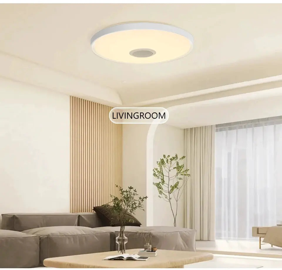 LED smart round white ceiling lamp with dimming for living room.
