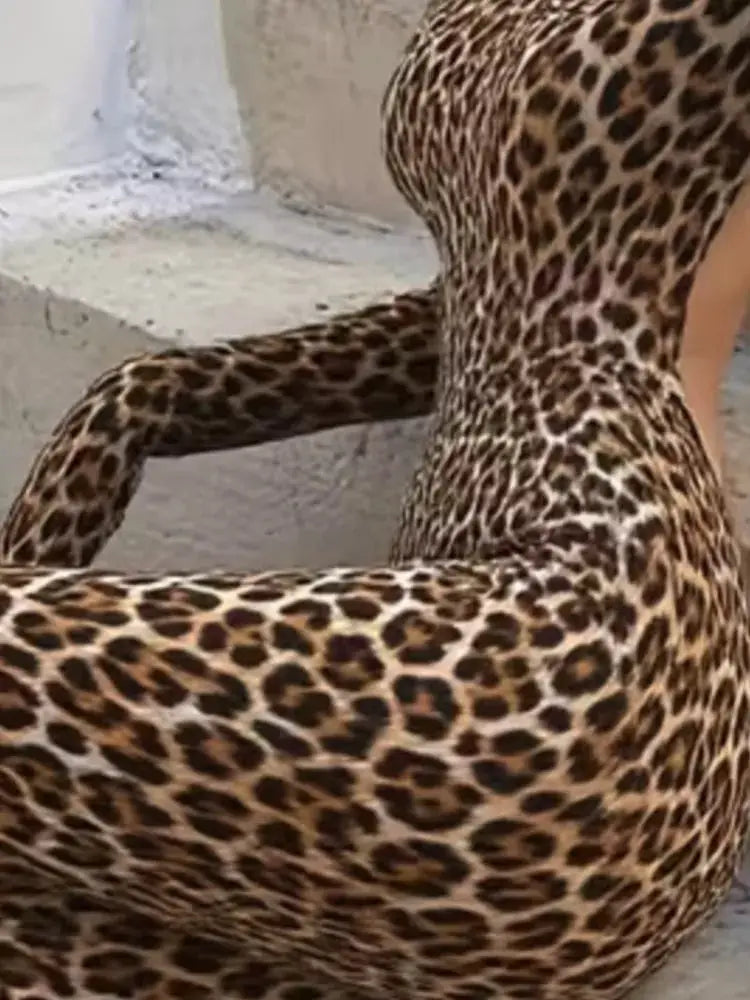 Leopard print jumpsuit for women by Simples Market, backless, slim fit