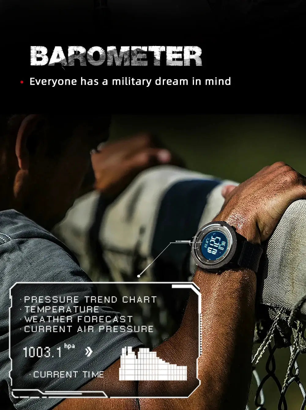 North Edge Apache-46 digital men's sports watch with black strap and blue backlit display
