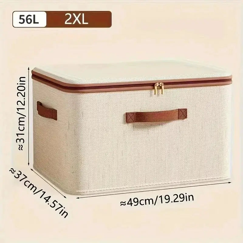 Large Heavy Duty Hard Shell Storage Box Organizer With Lid Cotton Linen Exterior For Clothes Toys And Blankets