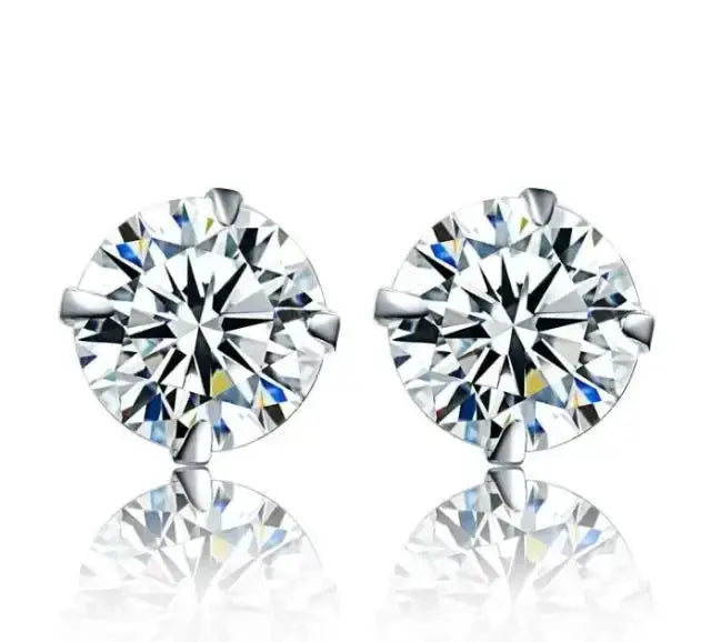 100 Percent Real 925 Sterling Silver Jewelry Women Fashion Clear CZ Stud Earrings Gift For Girls Teens
