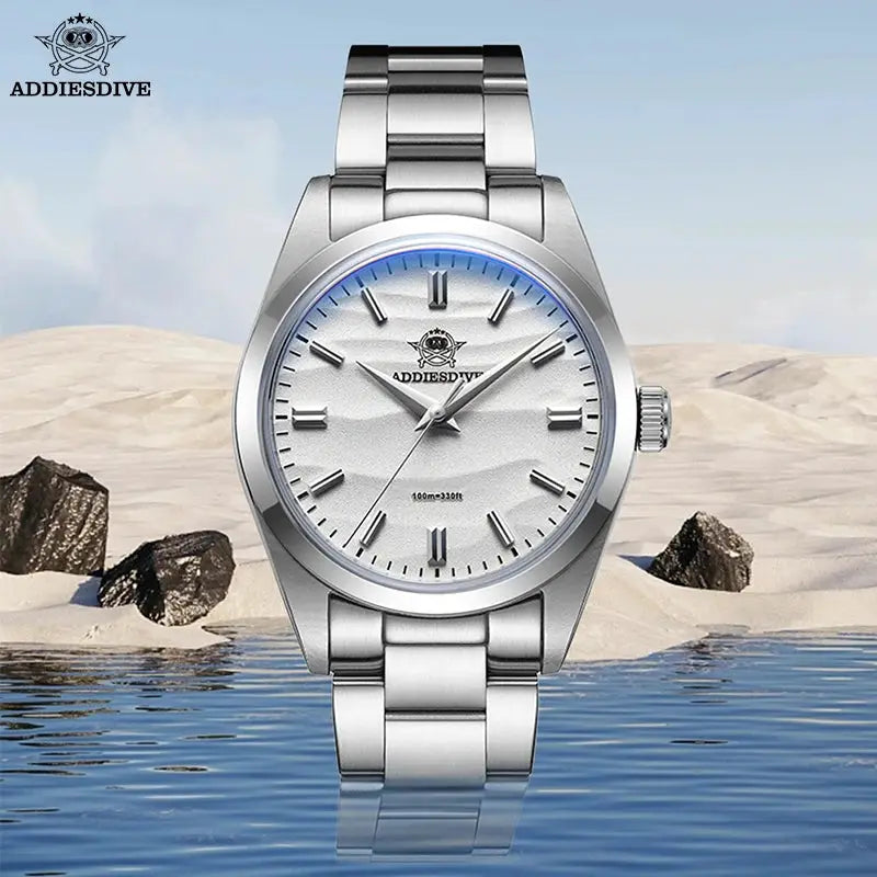 Addiesdive AD2030 Quartz Watch 36mm Stainless Steel Dive Wristwatch With Bubble Glass 10 Bar Water Resistance