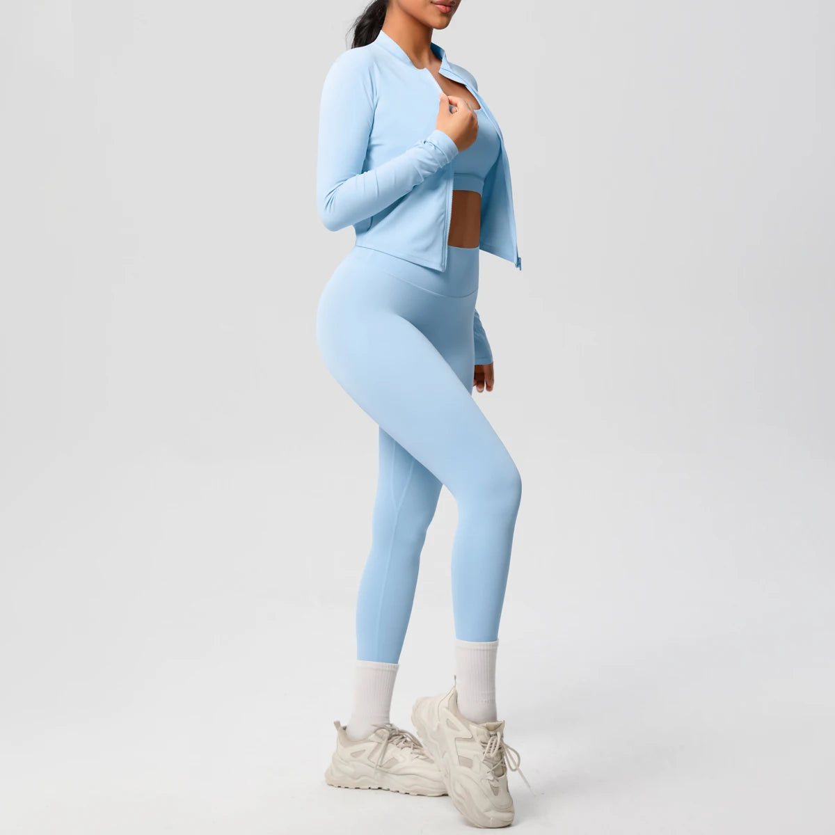 3 Piece Yoga Set for Women Sports Bra Zipper Jacket Leggings Gym Wear