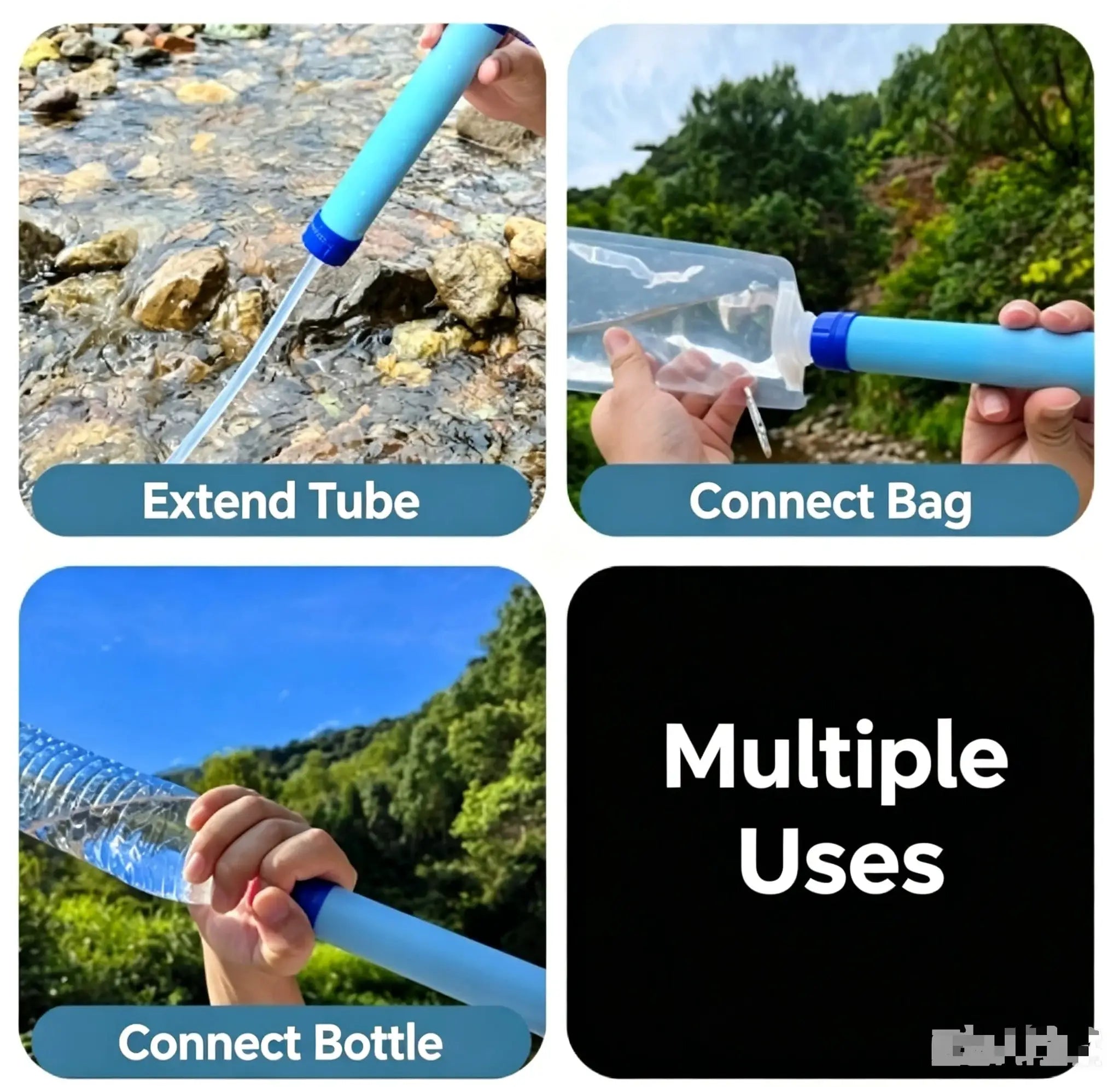 Portable Emergency Survival Water Filter Straw by Simples Market, blue plastic body for camping/hiking