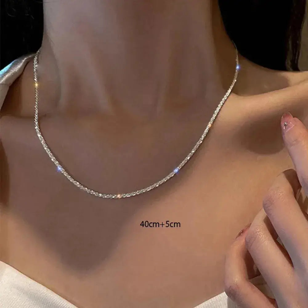 Silver Sparkling Clavicle Chain Necklace for Women and Girls Choker Style Korean Wedding Party Jewelry Accessories