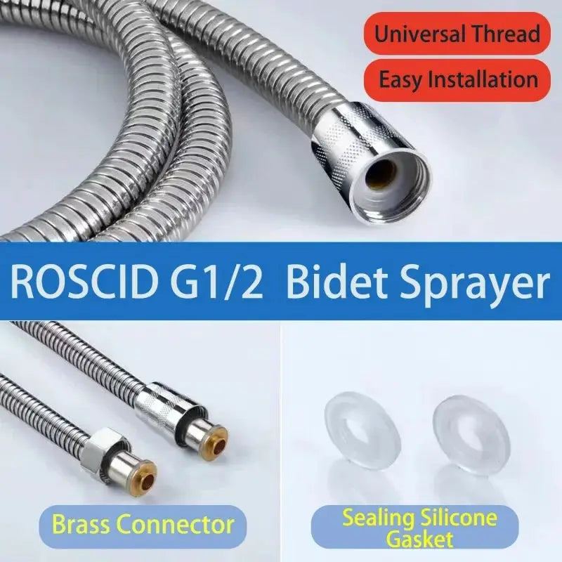 Bidet sprayer kit by Simples Market with 1.5m hose and holder; brass connector and silicone gasket, G1/2 thread.