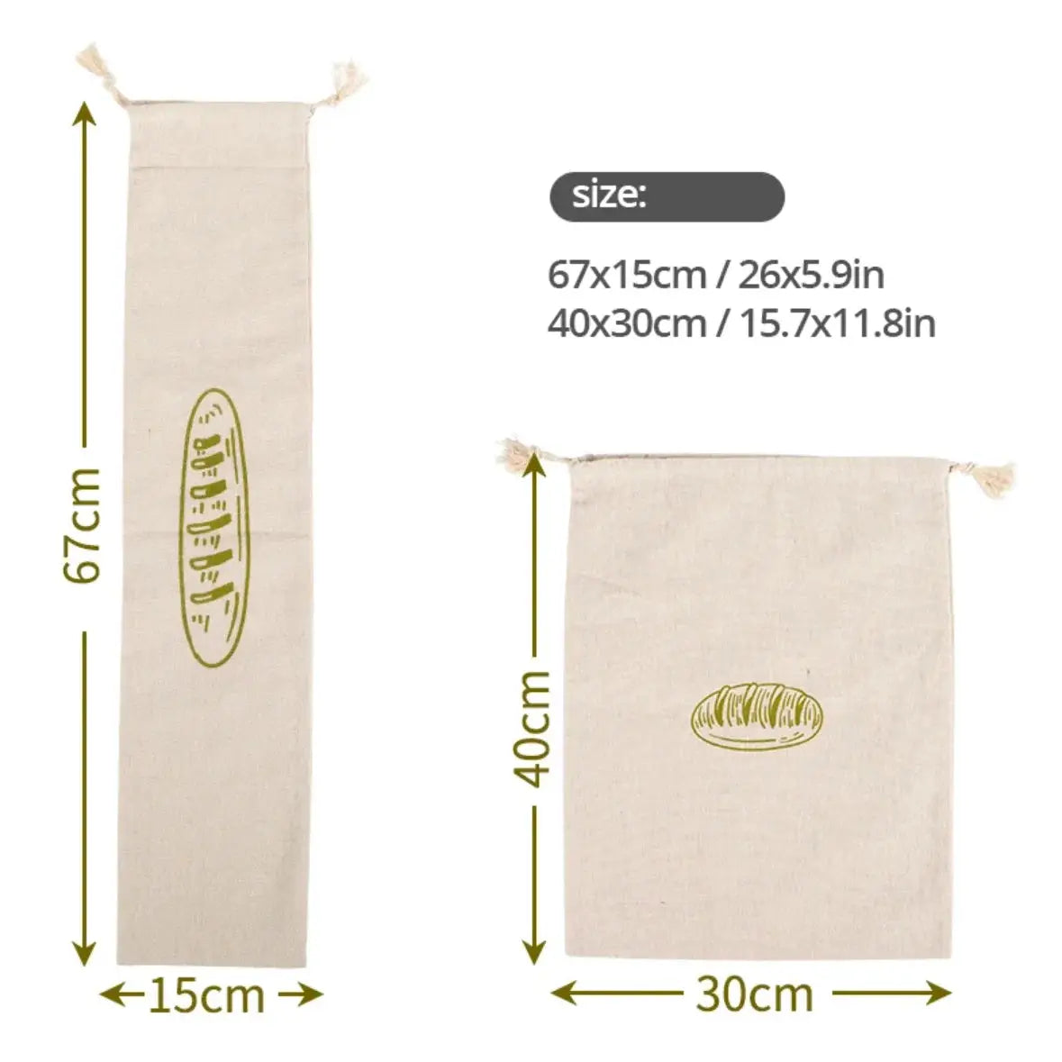 Linen Bread Bags Reusable Drawstring Bag For Loaf Baguette Storage