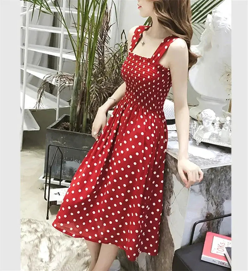 MarinaGrace Summer Polka Dot Sleeveless Chiffon Long Dress With Elegant Square Neck And Flowy A Line Fit