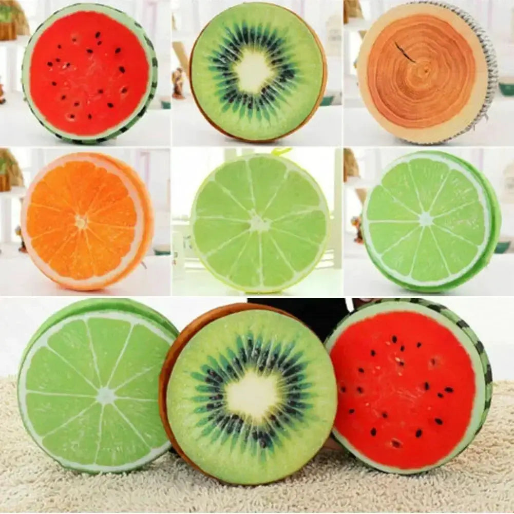 Fruit cushions collage (9 pieces) with watermelon, kiwi, orange and lime patterns by Simples Market