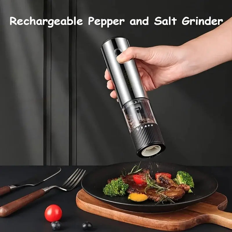 ChefSmart Electric Salt and Pepper Grinder Rechargeable Pepper Mill with Adjustable Coarseness