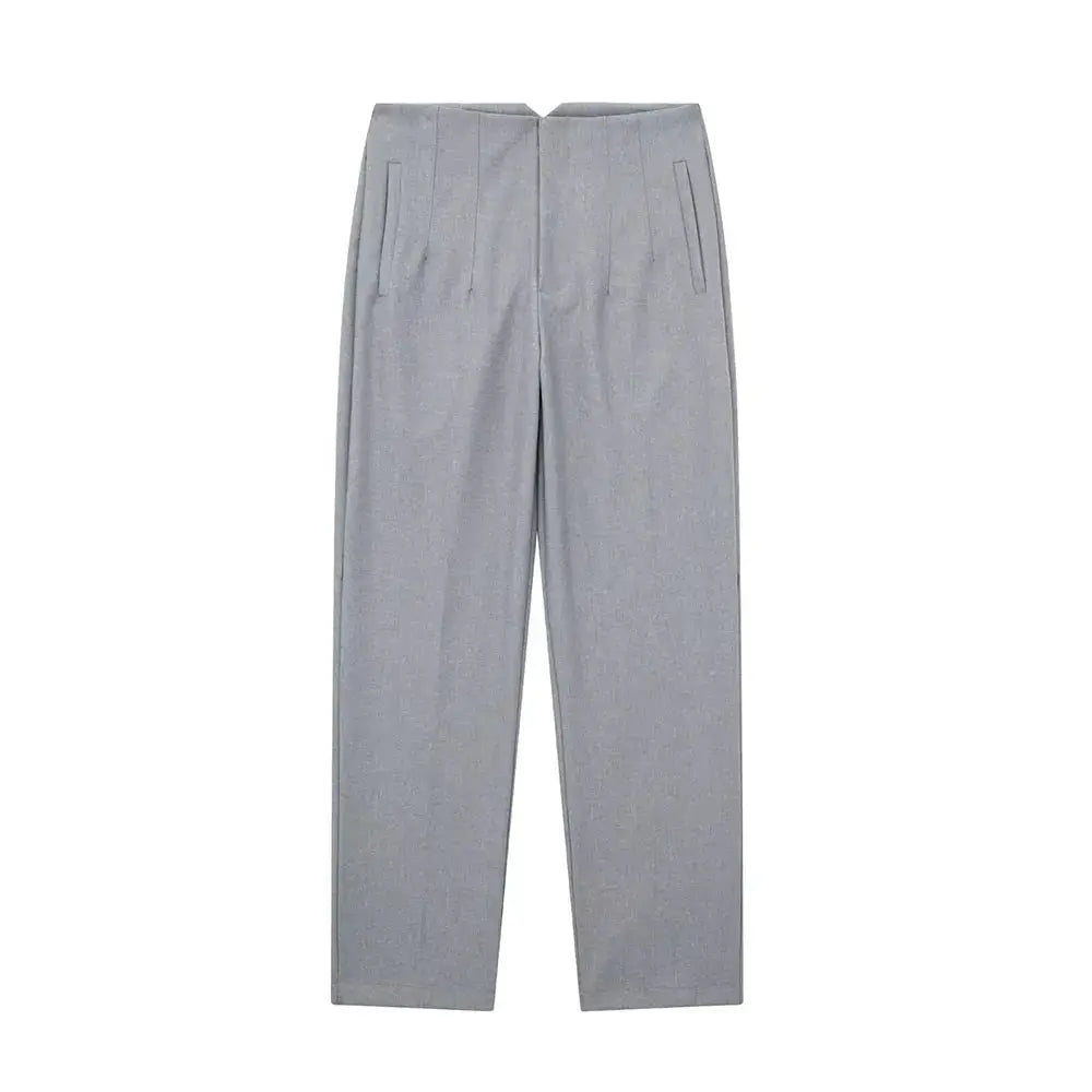 Duoperi Women High Waist Trousers Solid Color Premium Polyester Blend for Comfort and Flattering Fit