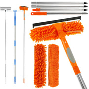 Simples Market extendable window cleaning set with orange microfiber heads, squeegee, and metal poles