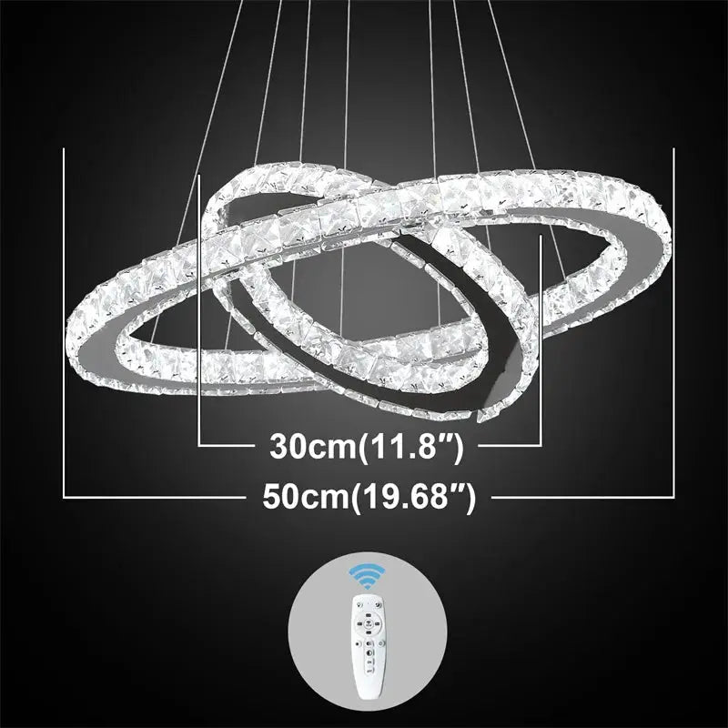 Simples Market modern crystal ring LED chandelier pendant lamp with chrome finish and remote dimming