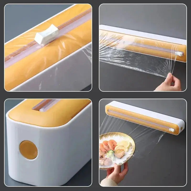 Kitchen Cling Film Cutter With Suction Base Mount For Easy Plastic Wrap Dispensing On Refrigerator