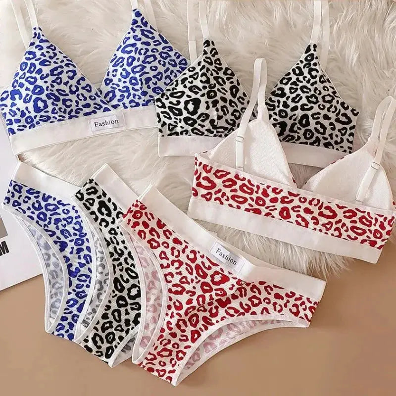 2025 Summer Leopard Print Traceless Steel Rim Bra And Brief Set With Adjustable Shoulder Straps For Women