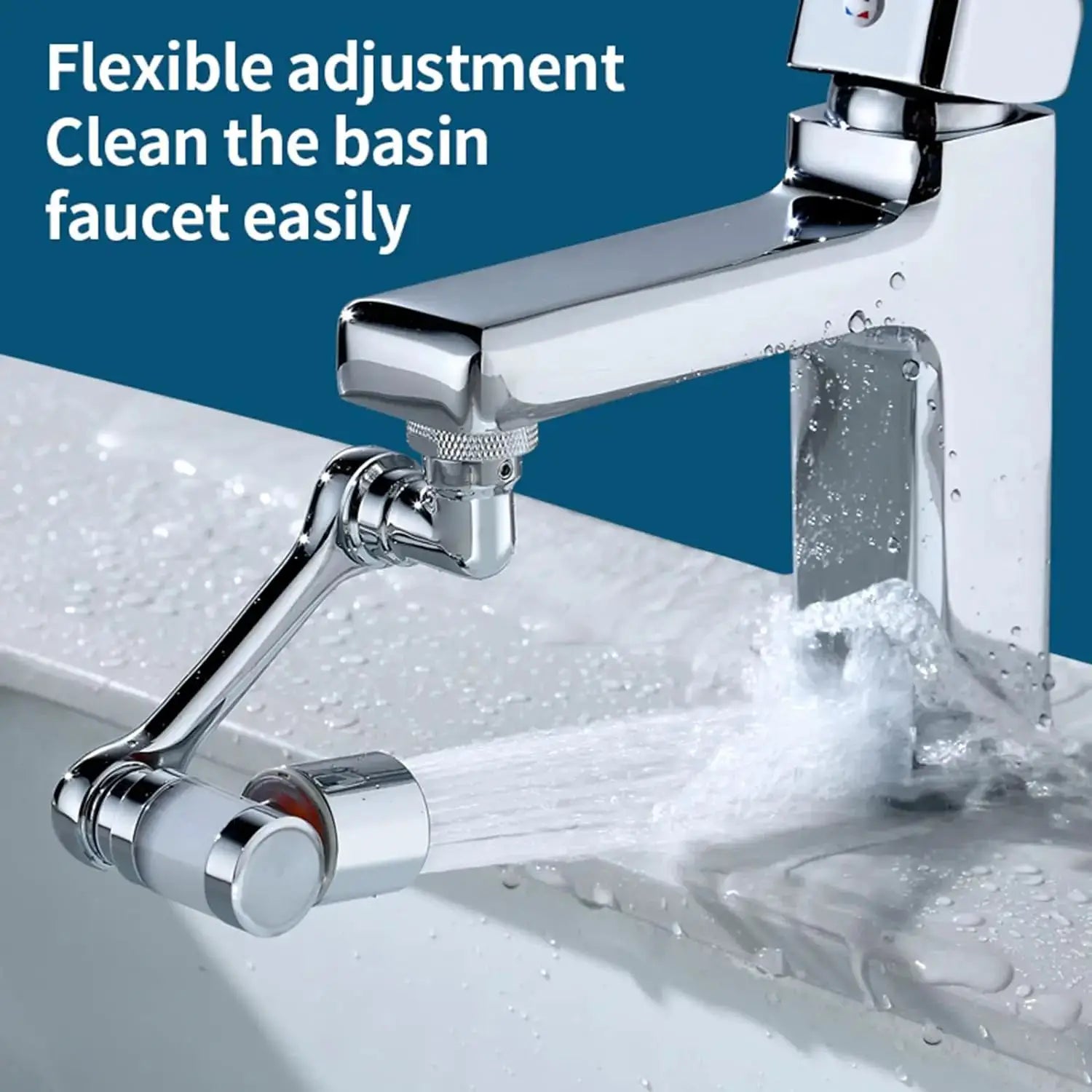 Universal chrome faucet extender with filter, 1080° swivel robotic-arm, 2 spray modes