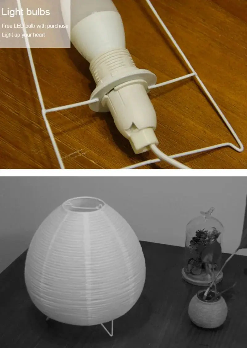 Japanese lantern LED table lamp with white rice-paper shade for living room or bedroom decor