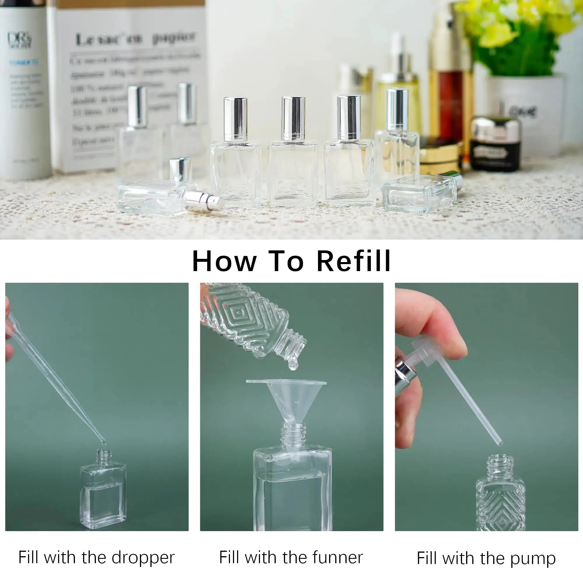12 Pack 15 Milliliter Portable Refillable Perfume Atomizers Empty Spray Bottles with 2 Funnels and 2 Droppers