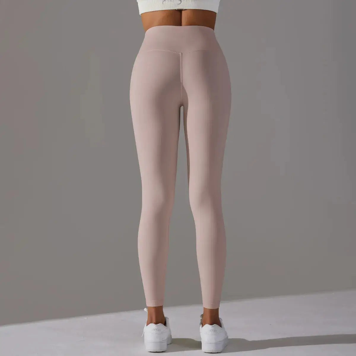 High-waist nude leggings for women, fitness and yoga, full-length pink-beige