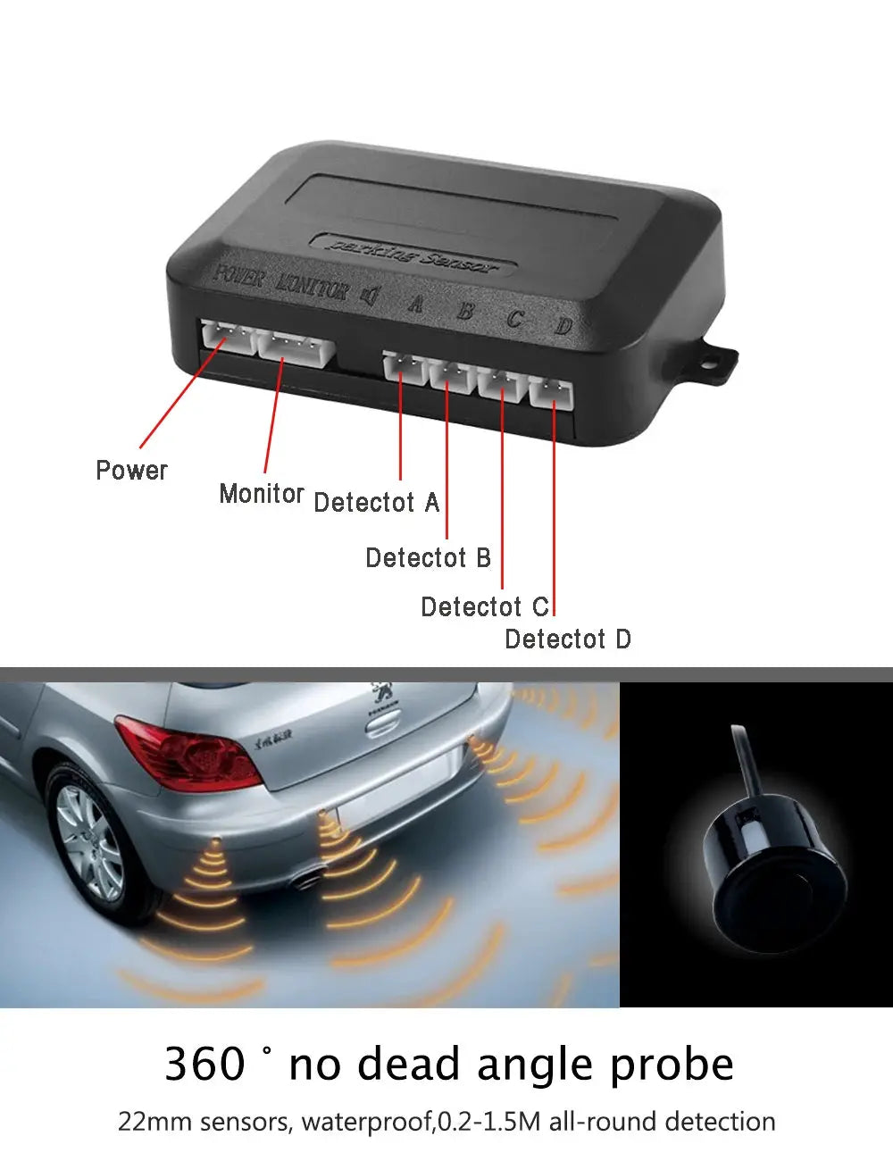 Car reverse radar kit by Simples Market; 4-sensor parking sensor system with LED distance display and sound warning