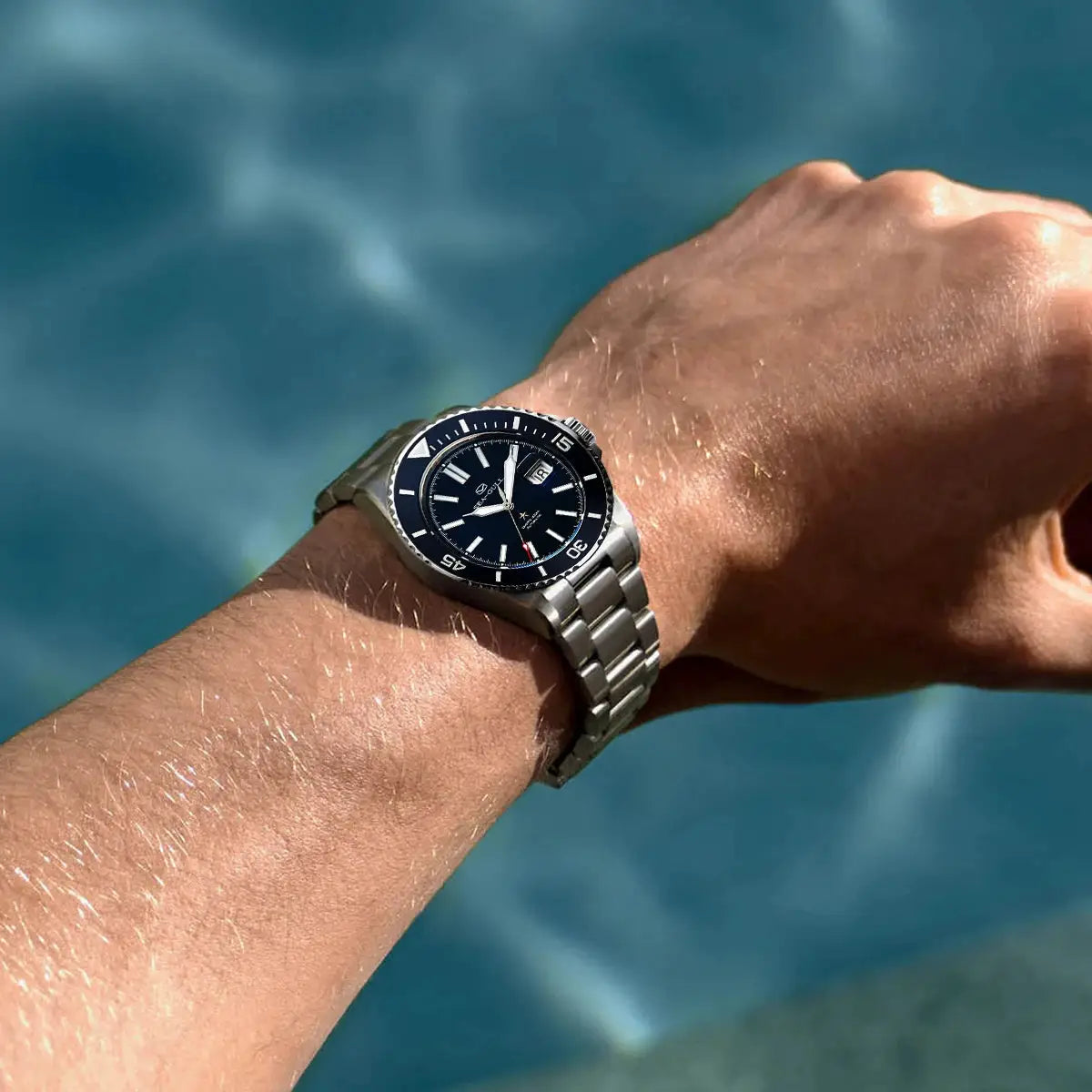 Seagull Relogio Masculino watch, stainless steel bracelet, blue dial, 200m water resistance