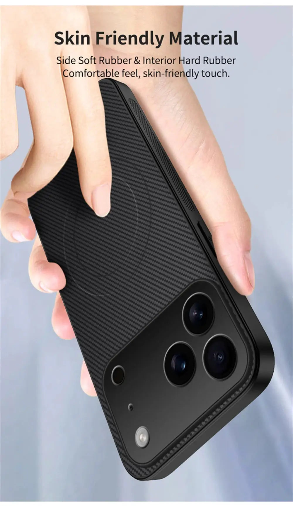Ultra-thin carbon fiber MagSafe iPhone case with skin-friendly texture