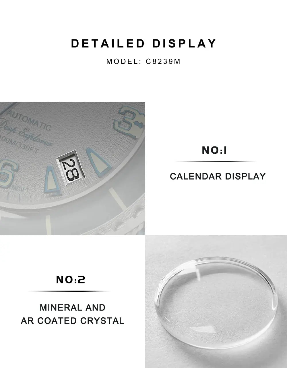 CADISEN Deep Explorer watch with canvas strap and calendar date display; includes a silver ring.