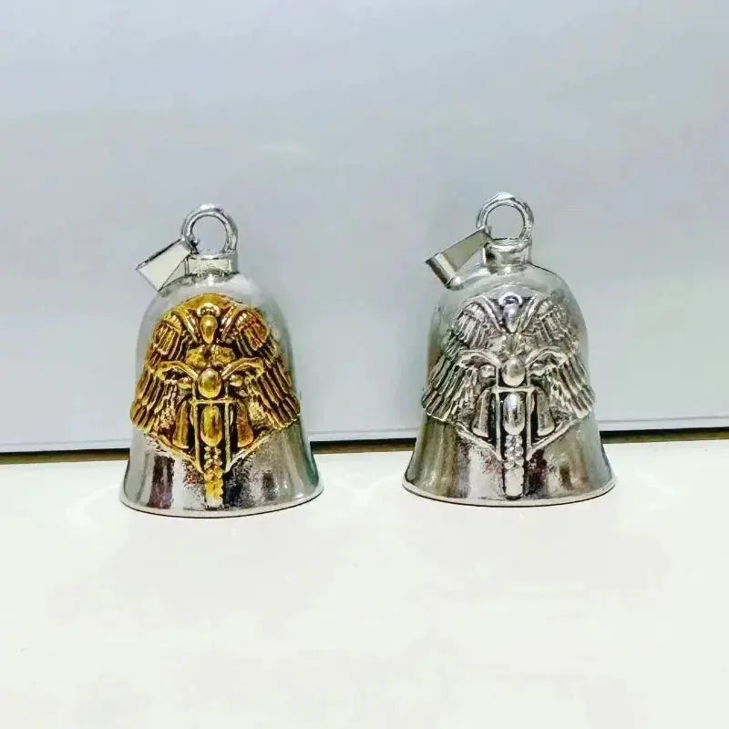 Angel Wings Motorcycle Bell Pendant Keychain Zinc Alloy Punk Rock Mens Riding Gift Accessory