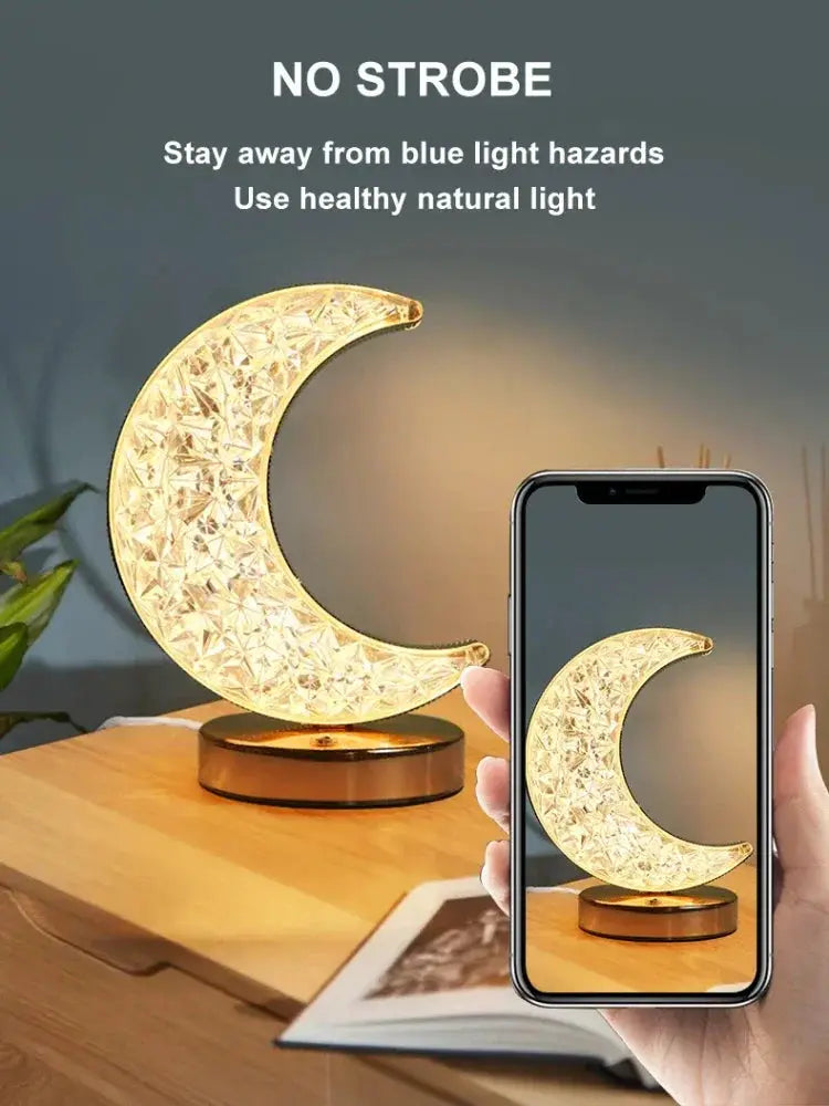 LunaGlow 3D Moon Lamp With Crystal Touch Dimming USB Rechargeable Ambient Night Light For Girls Room