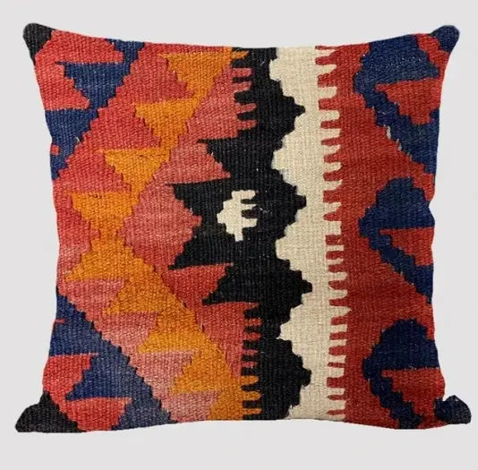 Linen cushion cover by Simples Market with multicolor bohemian geometric pattern for living room decor
