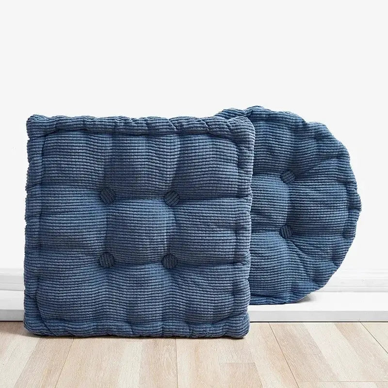 Thick square cushions in blue corduroy, home floor decor, 2-pack