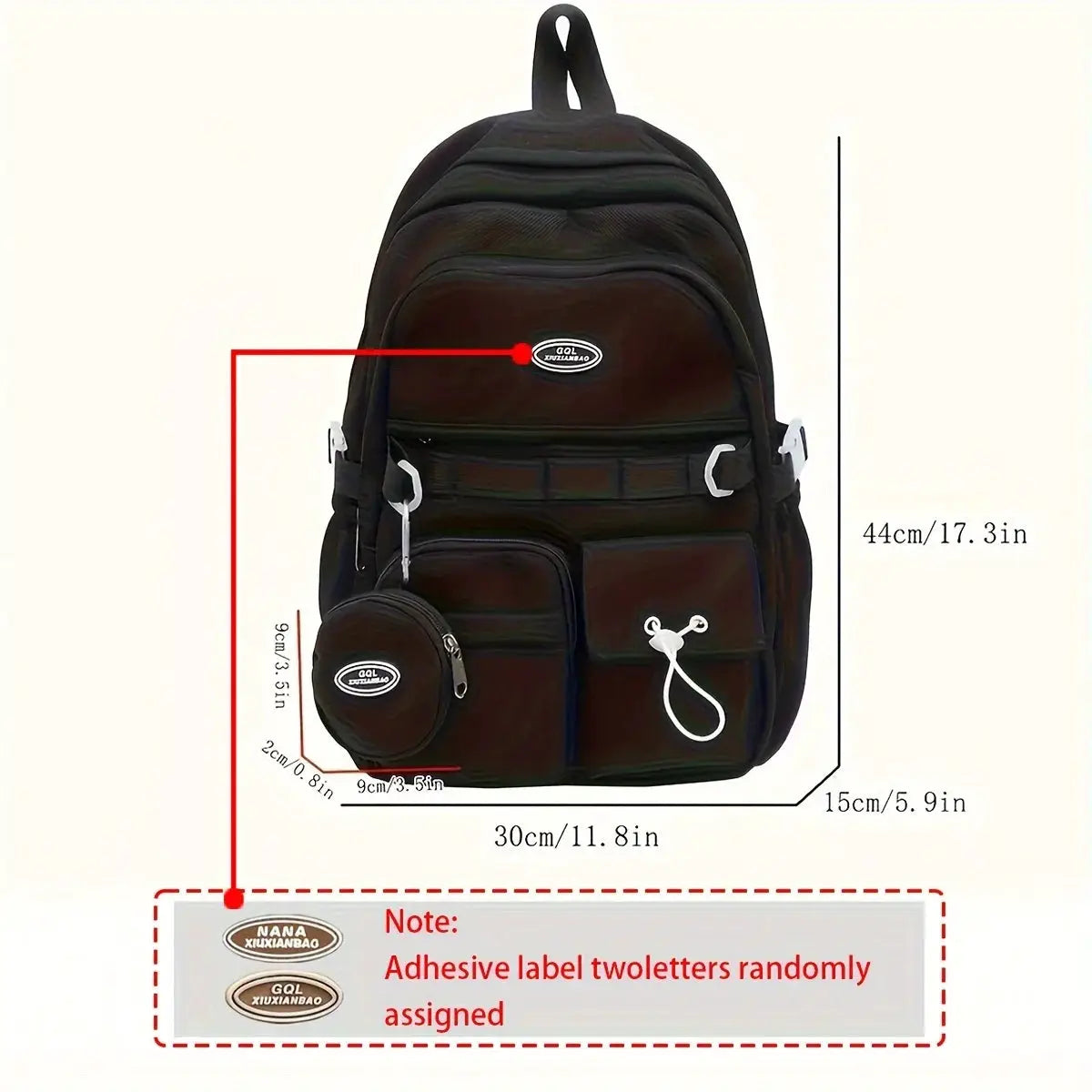 Simple Large Capacity Sports Travel Backpack by Simples Market, black with brown front pockets