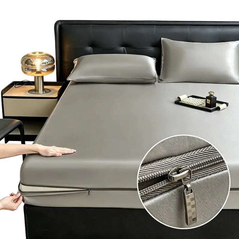 6-Sided zipper satin mattress encasement by Simples Market, grey full-size deep-pocket protector