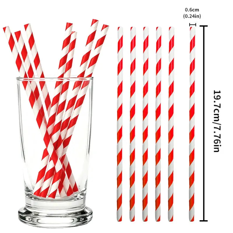 Red And White Striped Disposable Paper Straws For Coffee Milk Juice Cocktails Party Drinkware 50 Or 100 PCS