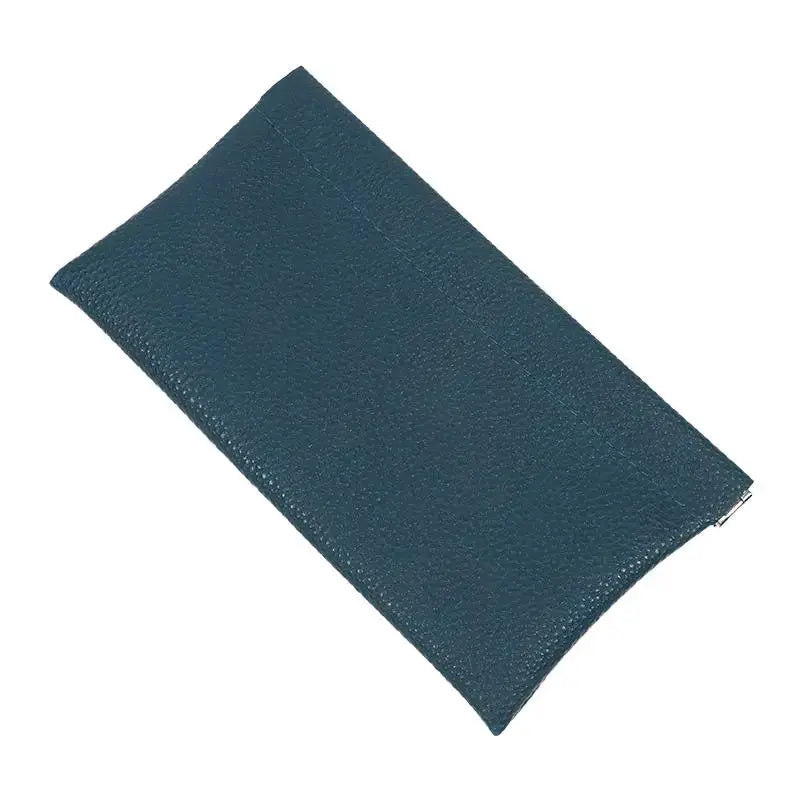 Blue artificial leather long wallet with zipper closure for passport and IDs