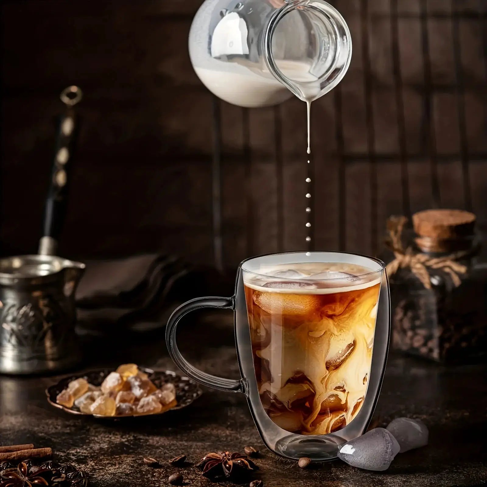 Set Of 2 4 6 350ml Double Wall Glass Mugs With Handle Transparent Cappuccino Coffee Tea Juice Cup