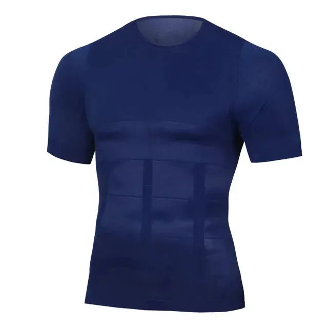 Men's navy blue short-sleeve tummy-control compression shirt by Simples Market, slimming body shaper