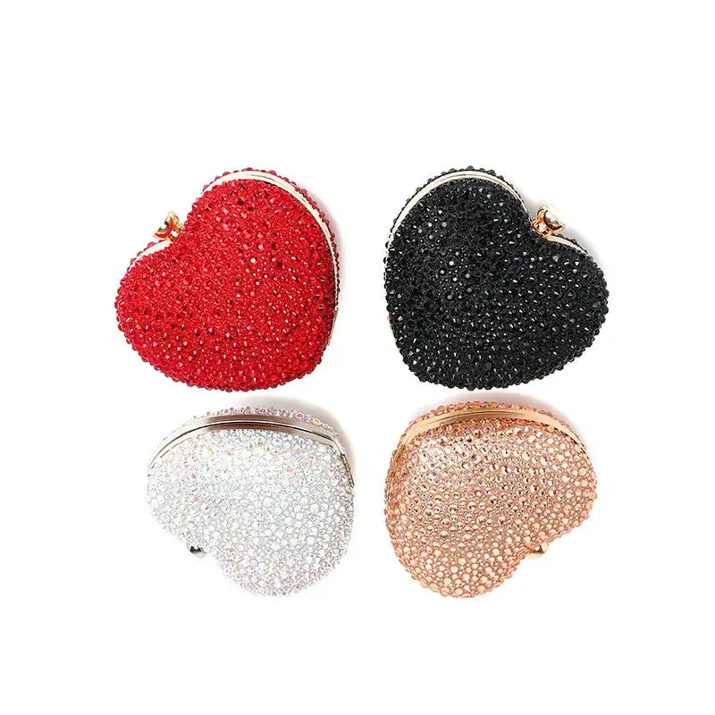 Simples Market luxury diamond-inlay heart-shaped crystal clutch purses set of 4 in red, black, white, and rose gold