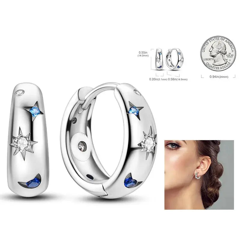 925 Silver Hoop Earrings For Women Zircon Heart Shape Star Eardrops Original Fashion Jewelry