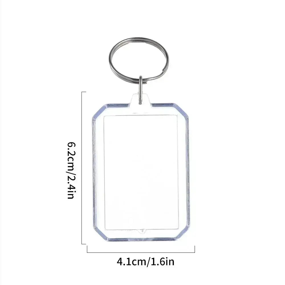 Transparent Rectangle Acrylic Photo Frame Keychain with Blank Insert for Photos DIY Split Ring Key Ring 2035